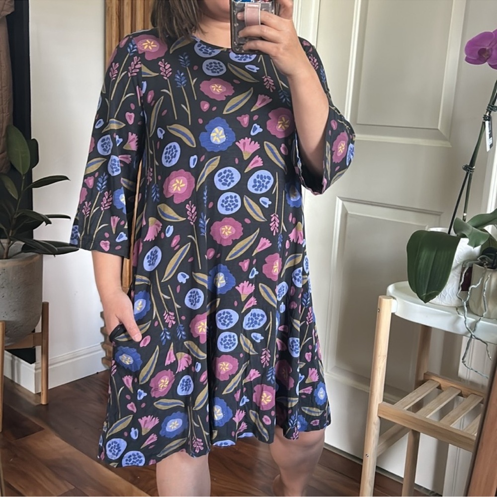 GUDRUN SJODEN Multicolor Floral Print Lyocell
Summer A-Line Dress Size M - Picture 5 of 11